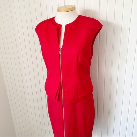 NWT Ted Baker Red Peplum Zip Front Career Dress Size 12 - Picture 2 of 11